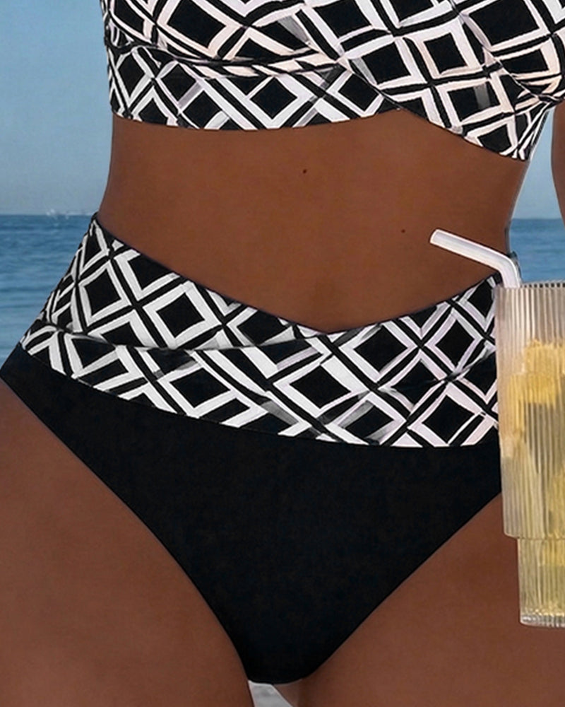 Two-Piece Bikini with Bra-Cut Top and Diamond Pattern