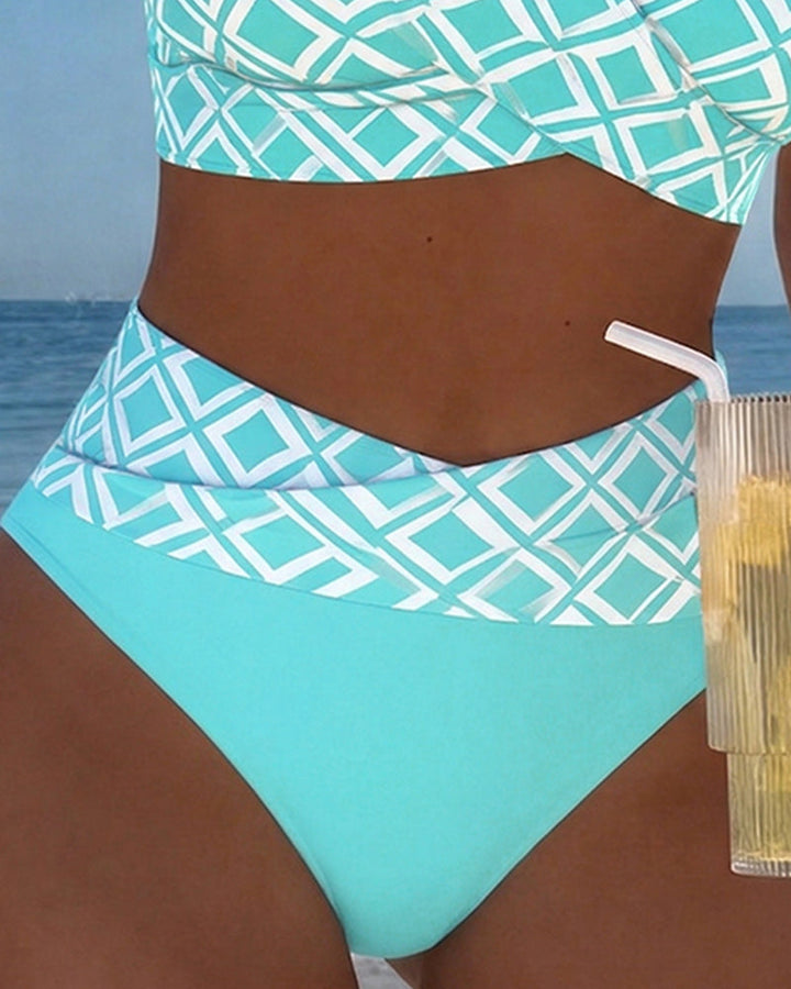 Two-Piece Bikini with Bra-Cut Top and Diamond Pattern