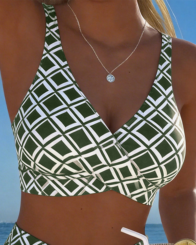 Two-Piece Bikini with Bra-Cut Top and Diamond Pattern