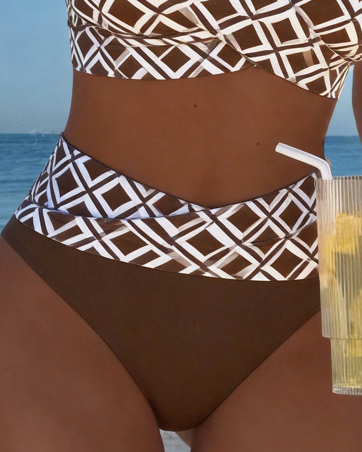 Two-Piece Bikini with Bra-Cut Top and Diamond Pattern
